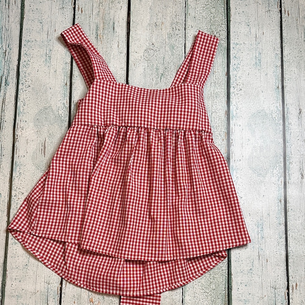 Red Gingham Sleeveless Top Ties In Back Super Cute Size Large